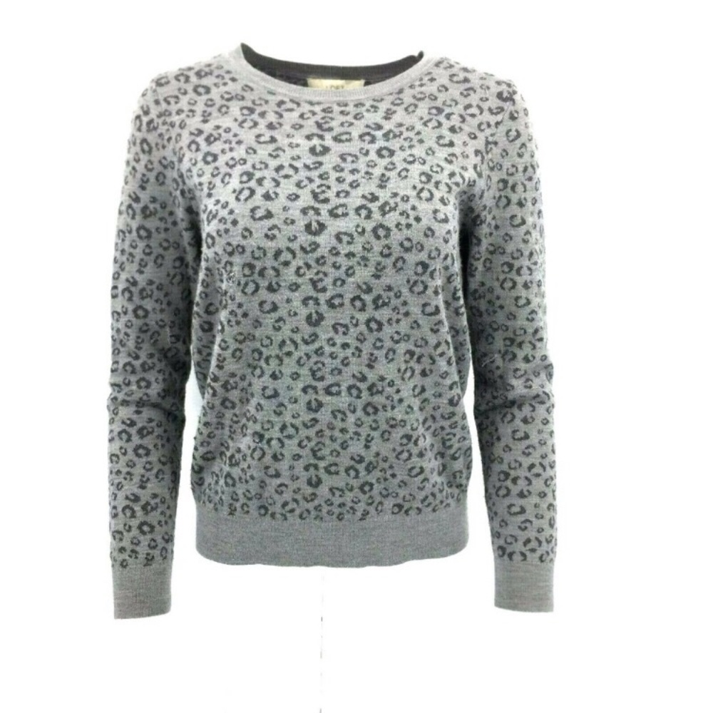 LOFT Gray Leopard Print Wool Blend Sweater Large - Picture 4 of 7